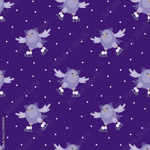 Christmas seamless pattern with the image of funny owls. Full color vector background.