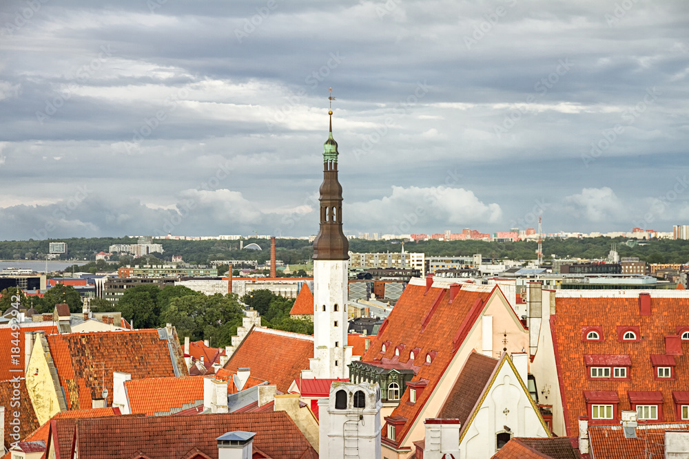 Roof top view of the old Tallinn streets with medieval houses
