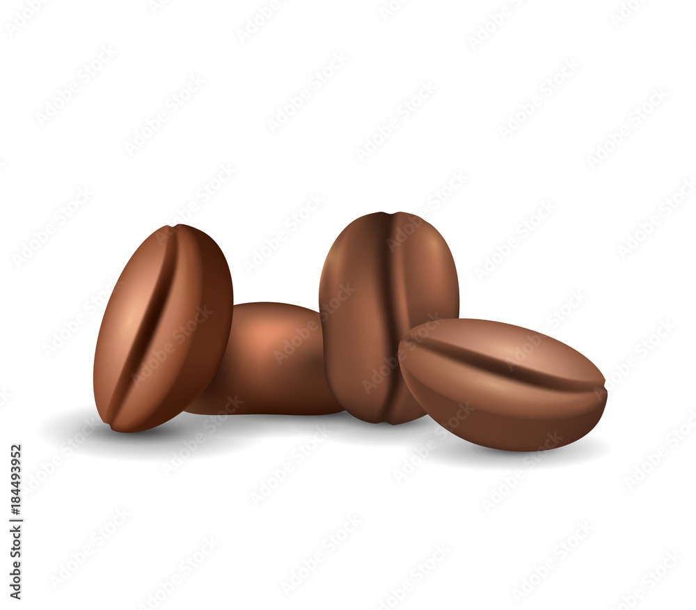 Different coffee beans isolated on the white background. Realistic vector illustration. Picture with coffee elements. Different coffee beans isolated on the white background. Realistic vector illustration. Picture with coffee elements.