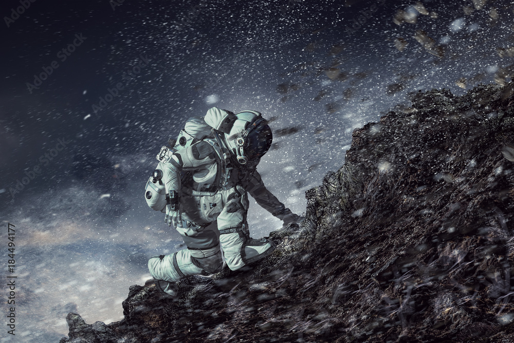 Astronaut starting to run. Mixed media Astronaut starting to run. Mixed media