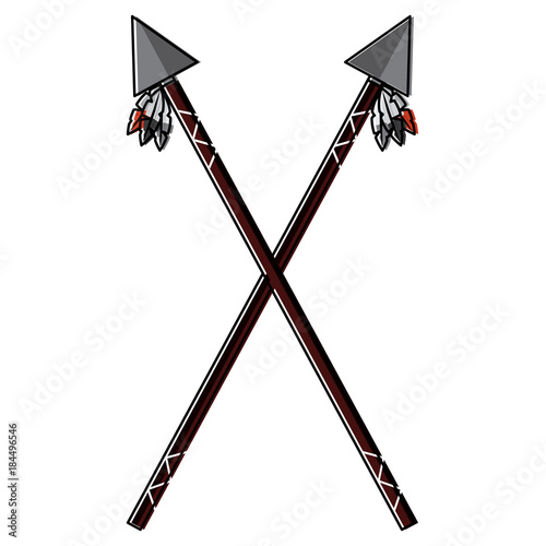 crossed two spear native american indian weapon vector illustration
