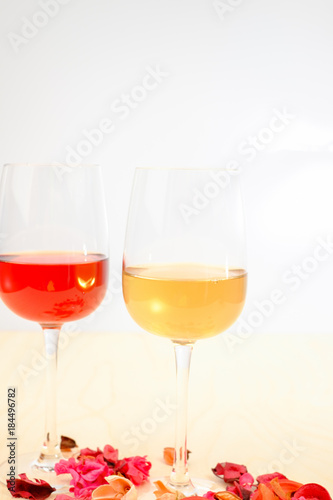 Two glasses with red and white wine