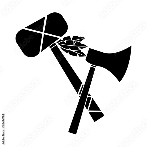 axe and tomahawk native american indian weapon vector illustration black image