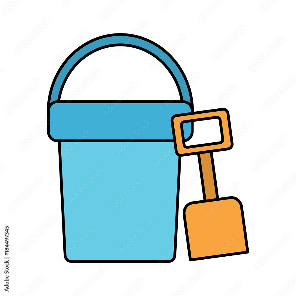 beach bucket and shovel toy plastic vector illustration