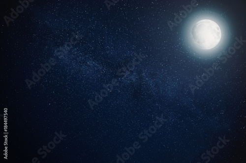 milky way star night sky with full moon for background