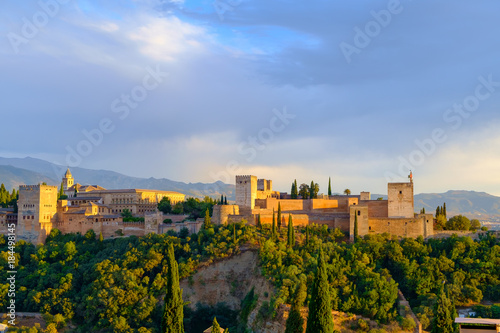The Alhambra, Granada, Spain. A medieval complex of palaces and gardens within an Alcazaba or defensive stone wall.