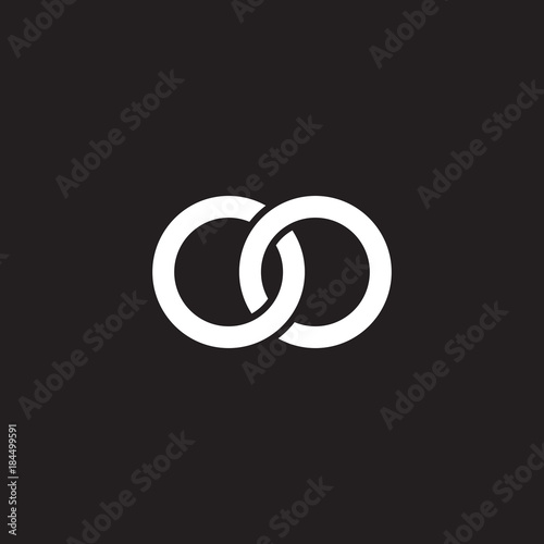Initial lowercase letter oo, overlapping circle interlock logo, white color on black background