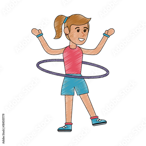 Woman with hula hoop cartoon