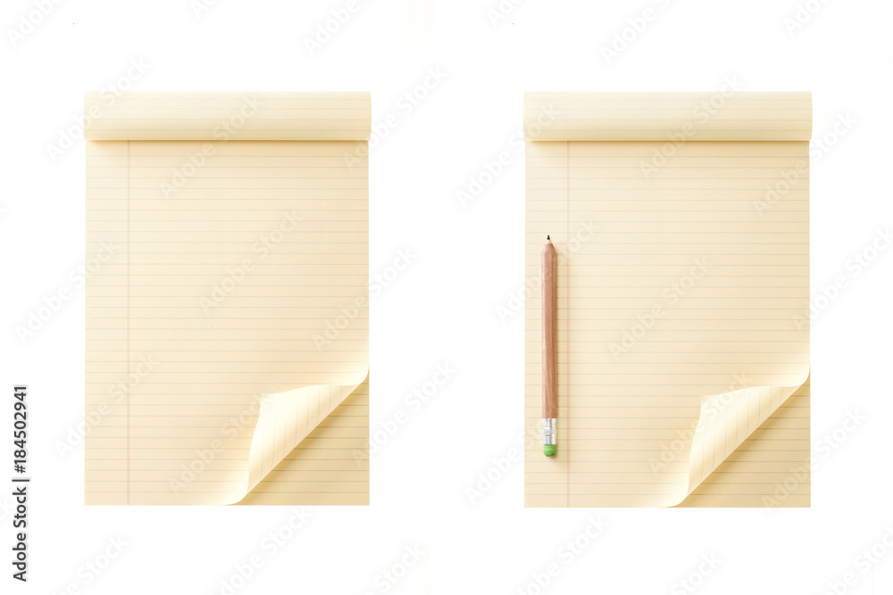 set of yellow note with pencil isolated on the white background. set of yellow note with pencil isolated on the white background.