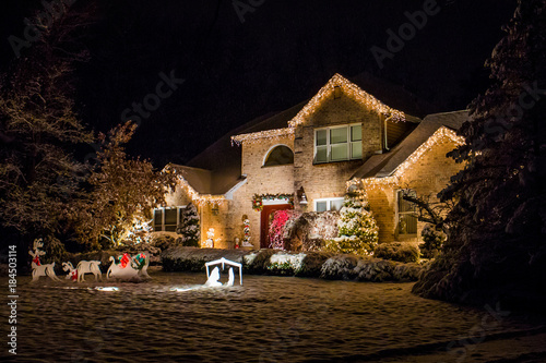 Decorated house for Christmas at night