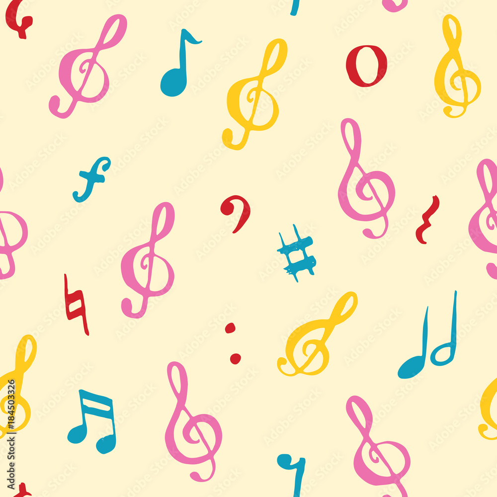 Music note seamless pattern vector illustration. Hand drawn sketched doodle music notes symbols Music note seamless pattern vector illustration. Hand drawn sketched doodle music notes symbols