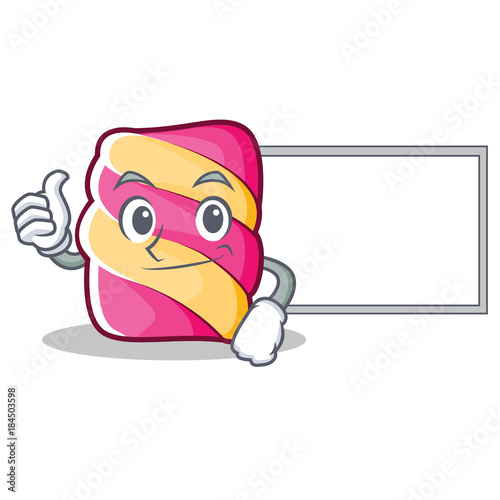Thumbs up with board marshmallow character cartoon style