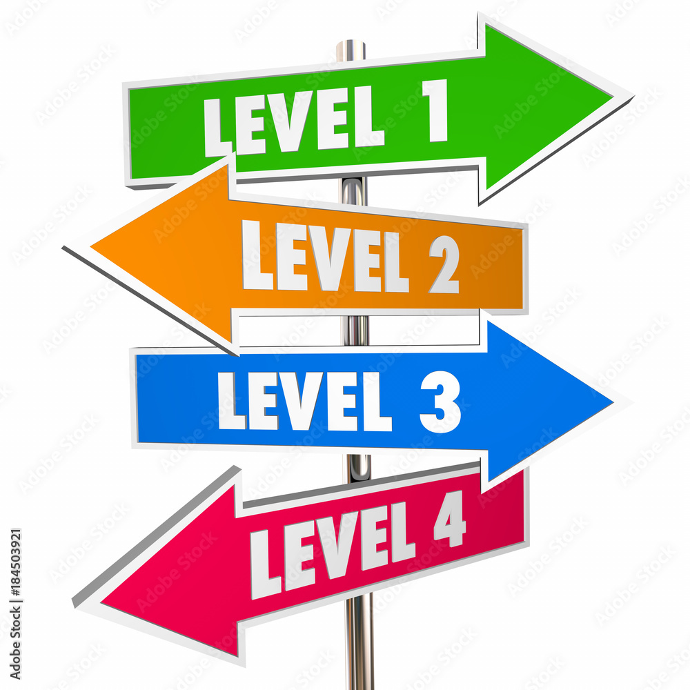 Four 4 Levels Road Street Signs 1234 Steps 3d Illustration Four 4 Levels Road Street Signs 1234 Steps 3d Illustration