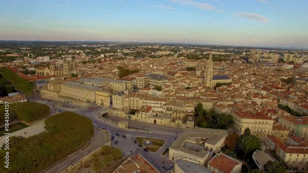 Slow aerial flying around Montpellier's historical Peyrou district Slow aerial flying around Montpellier's historical Peyrou district