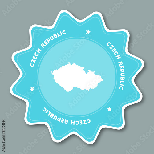 Czech Republic map sticker in trendy colors. Star-shaped travel sticker with country name and map. Can be used as logo, badge, label, tag, sign, stamp or emblem. Travel badge vector illustration.