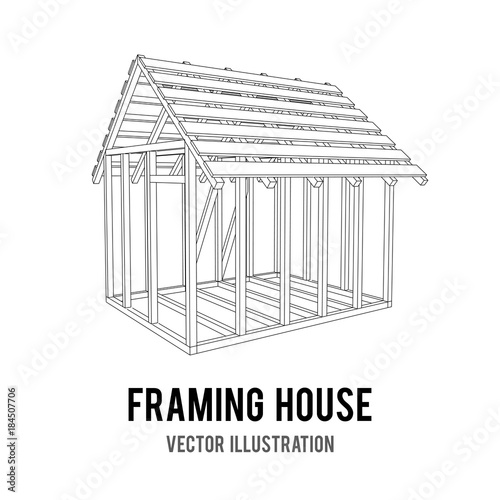 Abstract architecture building. Plan of modern framing house. Wireframe low poly mesh construction.