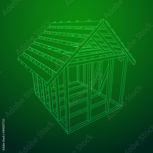 Abstract architecture building. Plan of modern framing house. Wireframe low poly mesh construction.