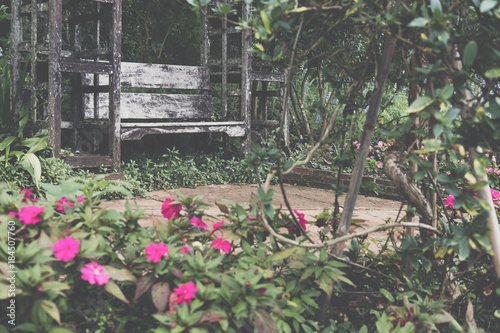 wood bench in park photo