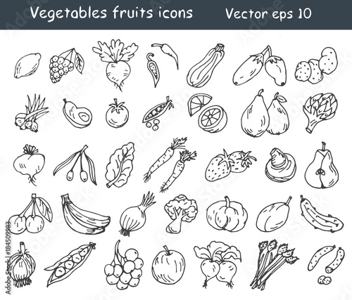 Vegetables fruits icons set. Vector eps 10.