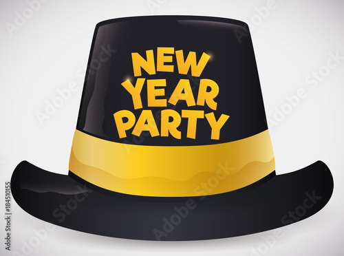 Isolated Black and Golden New Year's Party Hat, Vector Illustration