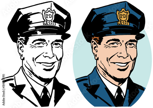 A portrait of a policeman in his uniform and hat.