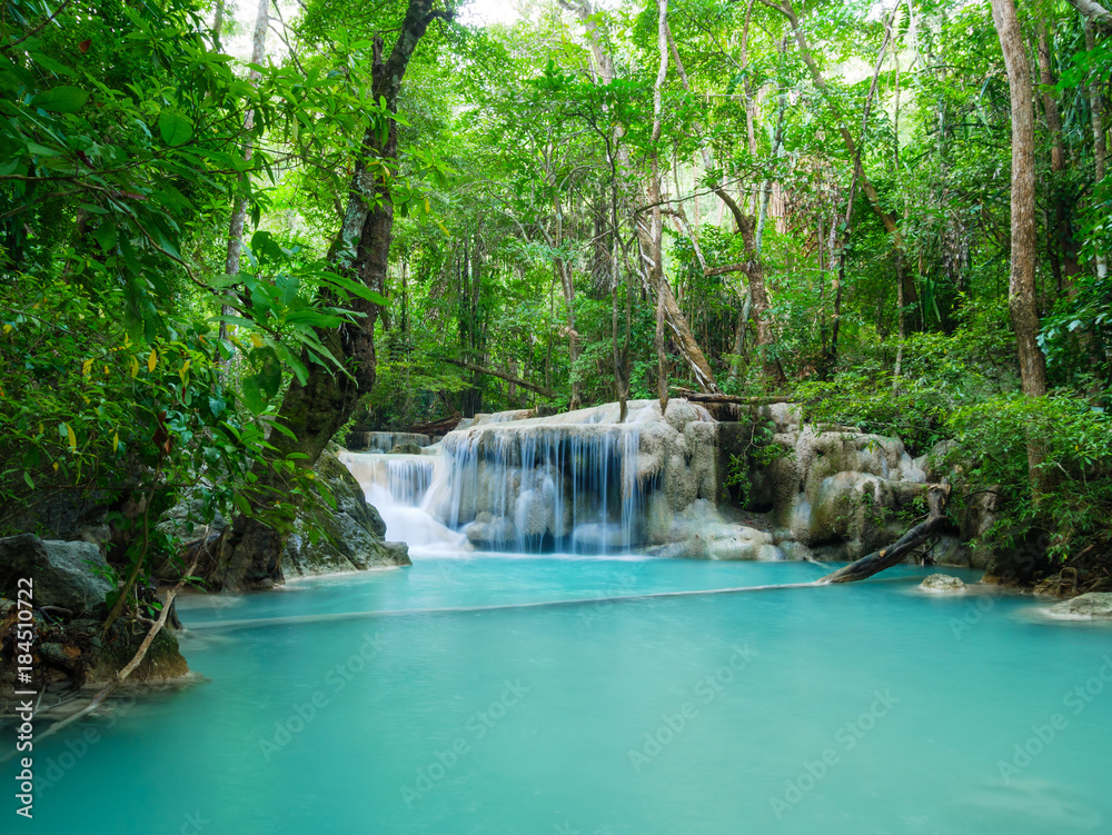 Fototapeta premium Deep forest waterfall in Thailand (Erawan Waterfall).