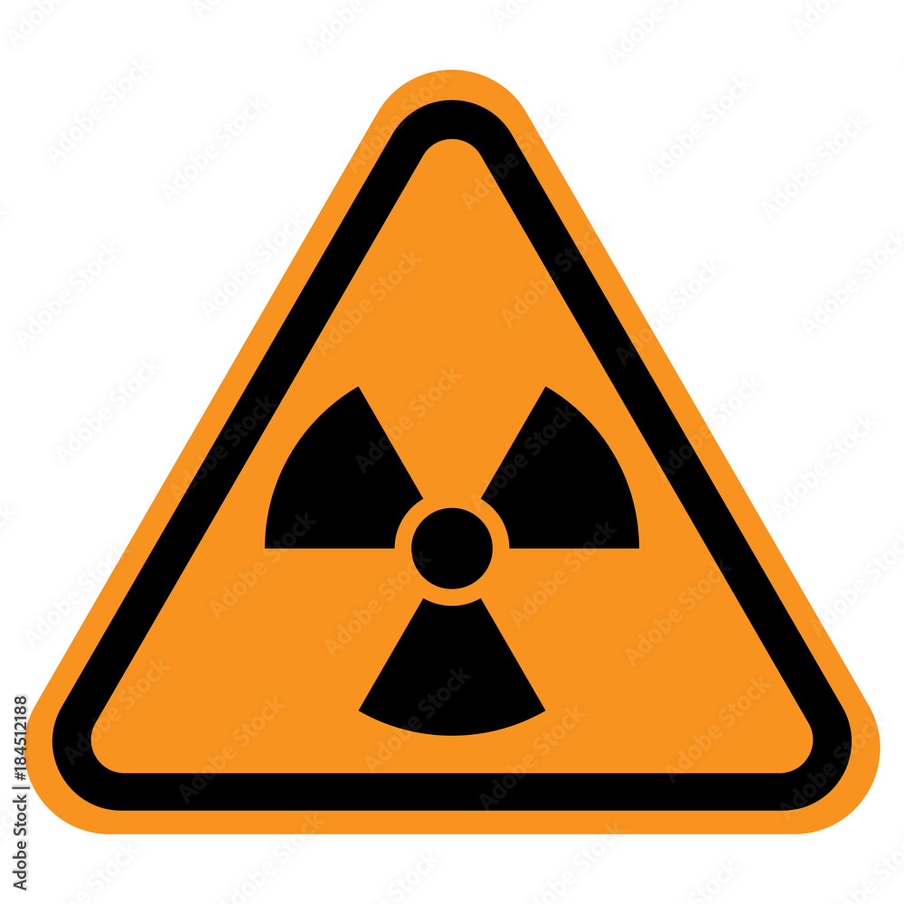 Fototapeta premium NUCLEAR POLLUTION sign in triangle with yellow background. Vector icon.