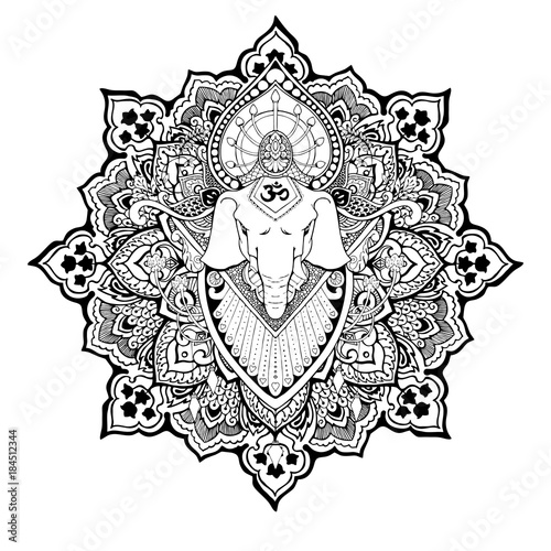 silhouette Ganesha mandala oriental drawing  illustration tattoo vector
