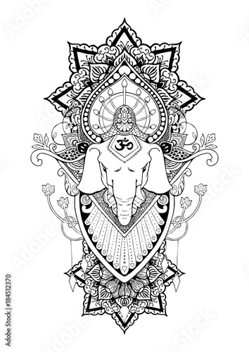 silhouette Ganesha mandala oriental drawing  illustration tattoo vector for shoulder and arm