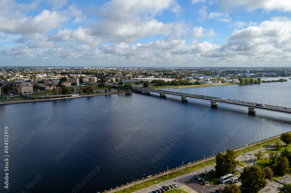 aerial view of urban area in latvia in autumn