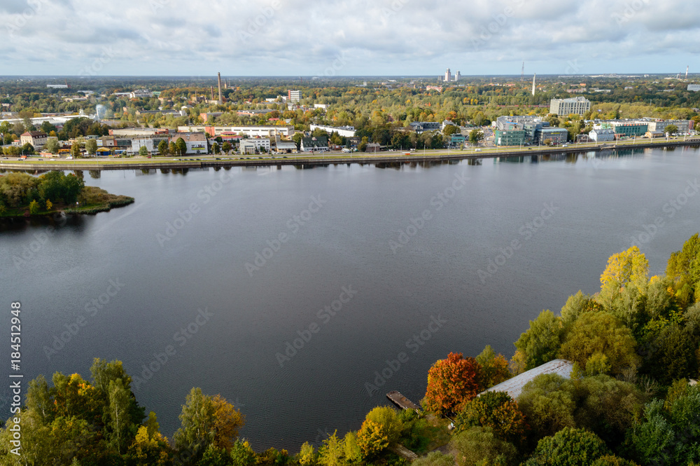 aerial view of urban area in latvia in autumn