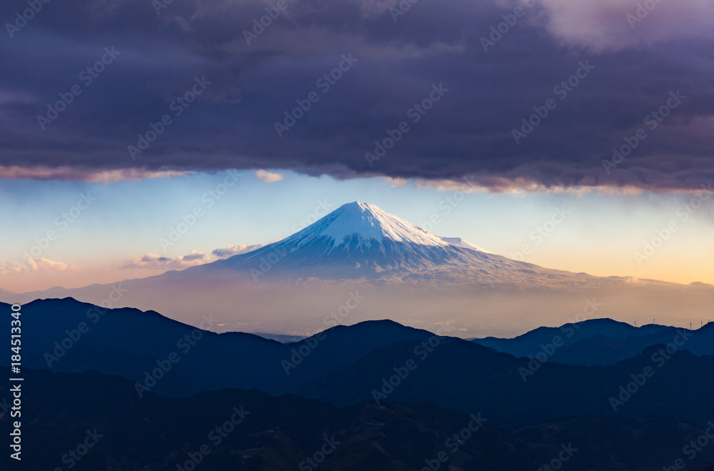 Top of Mountain Fuji with cloud in spring