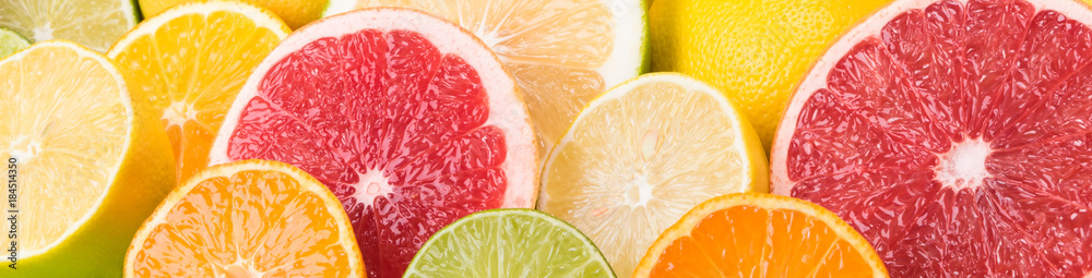different citrus fruits view from above, bright background different citrus fruits view from above, bright background