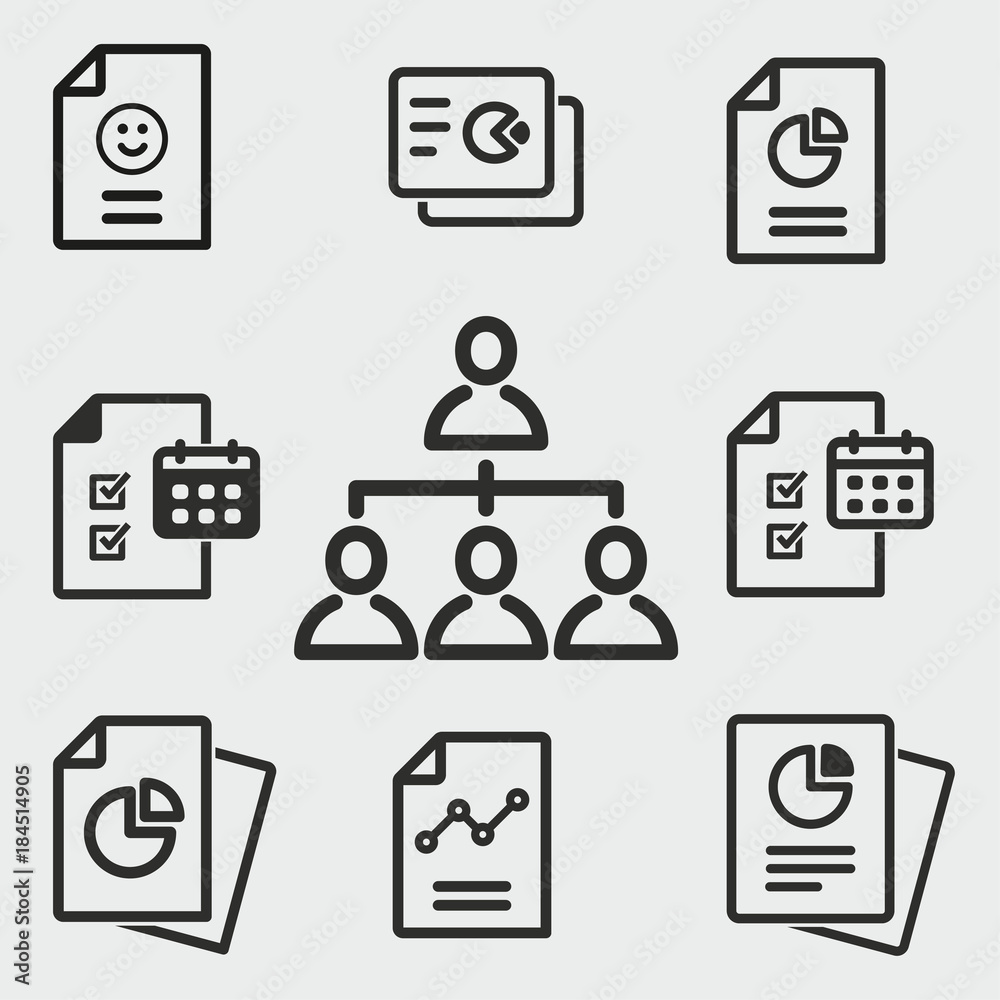 Business report icons set.