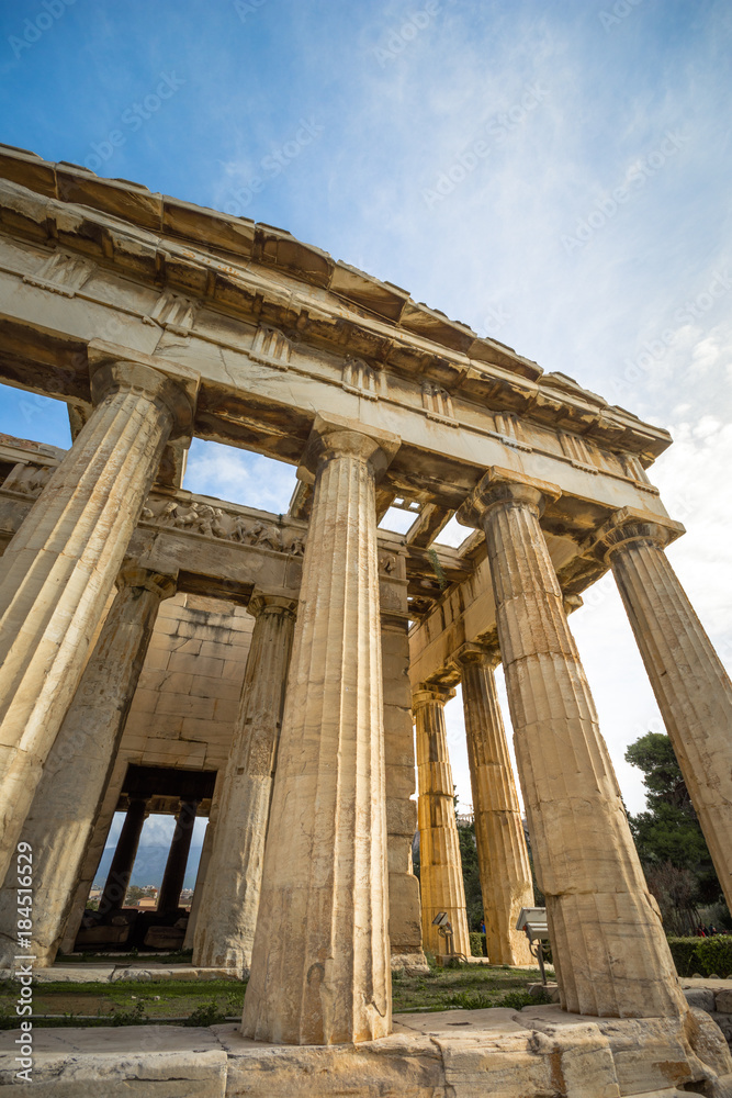 The Temple of Hephaestus in ancient market (agora) under the rock of Acropolis, Athens, Greece.