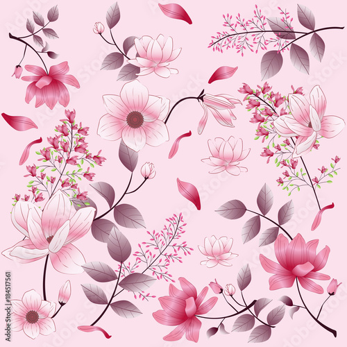 beautiful vintage flower pattern on pink background photo