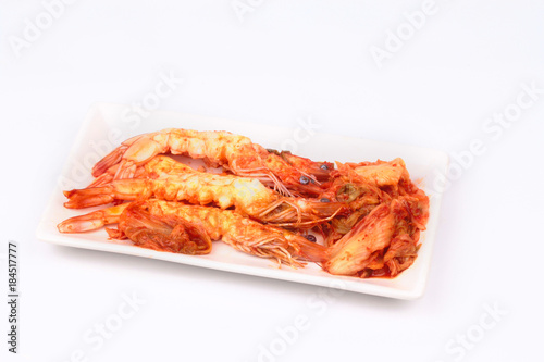 Korean food,Fried Baechu Kimchi with prawn.