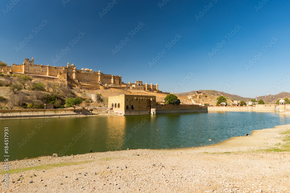 Amber Fort, famous travel destination in Jaipur, Rajasthan, India. The impressive landscape and cityscape.
