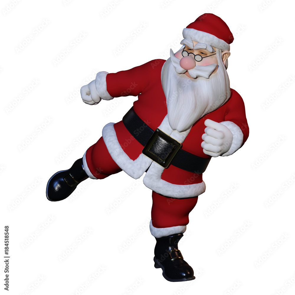 3D Rendering Santa Exercising on White 3D Rendering Santa Exercising on White