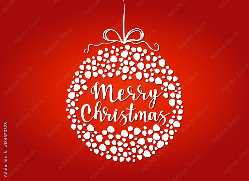 Fototapeta premium Vector illustration of christmas bauble with 'Merry Christmas'' lettering. 