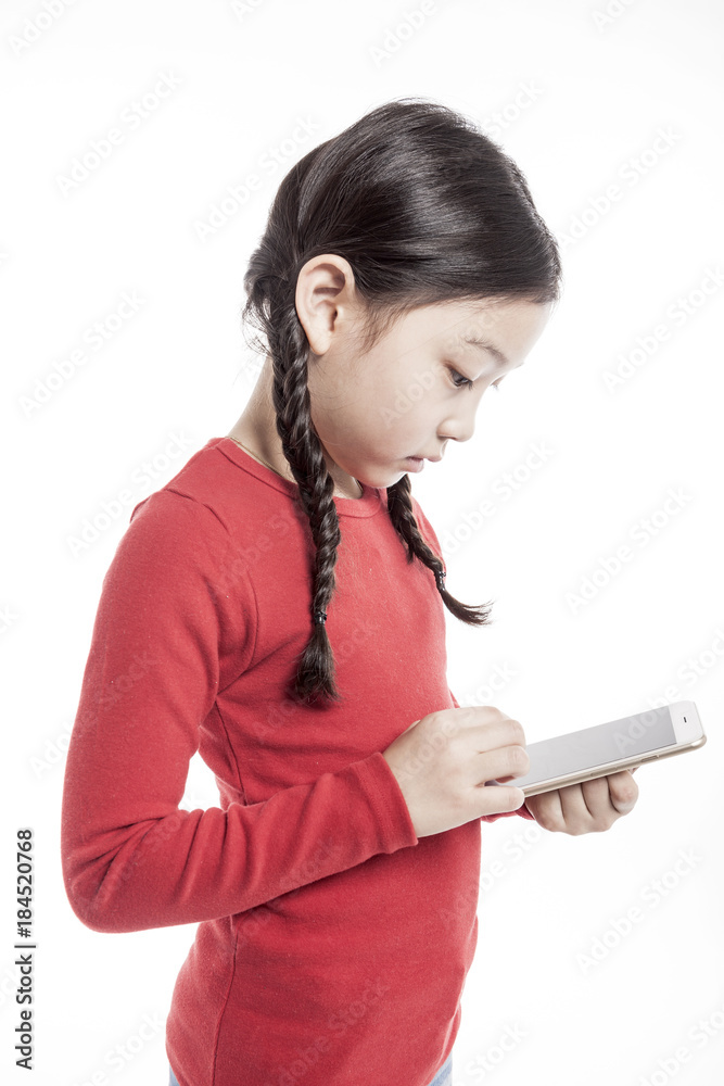 girl(kid) hand hold a smart phone isolated on the white background. girl(kid) hand hold a smart phone isolated on the white background.
