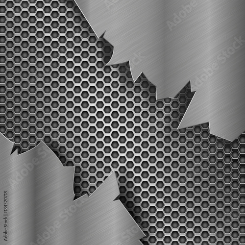 Metal perforated background with torn metal edges