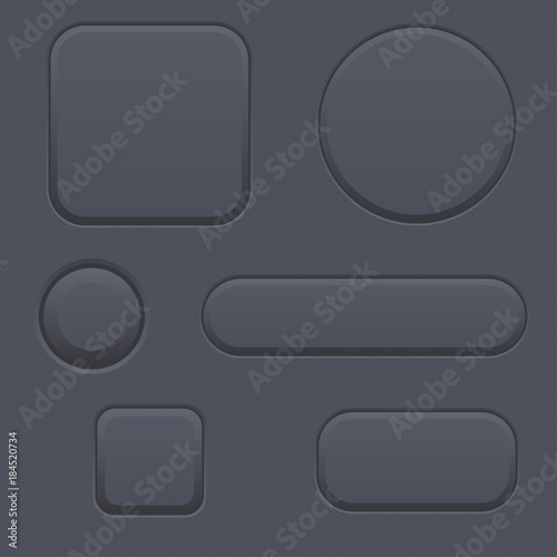 Black blank buttons. Round, oval, square shaped icons