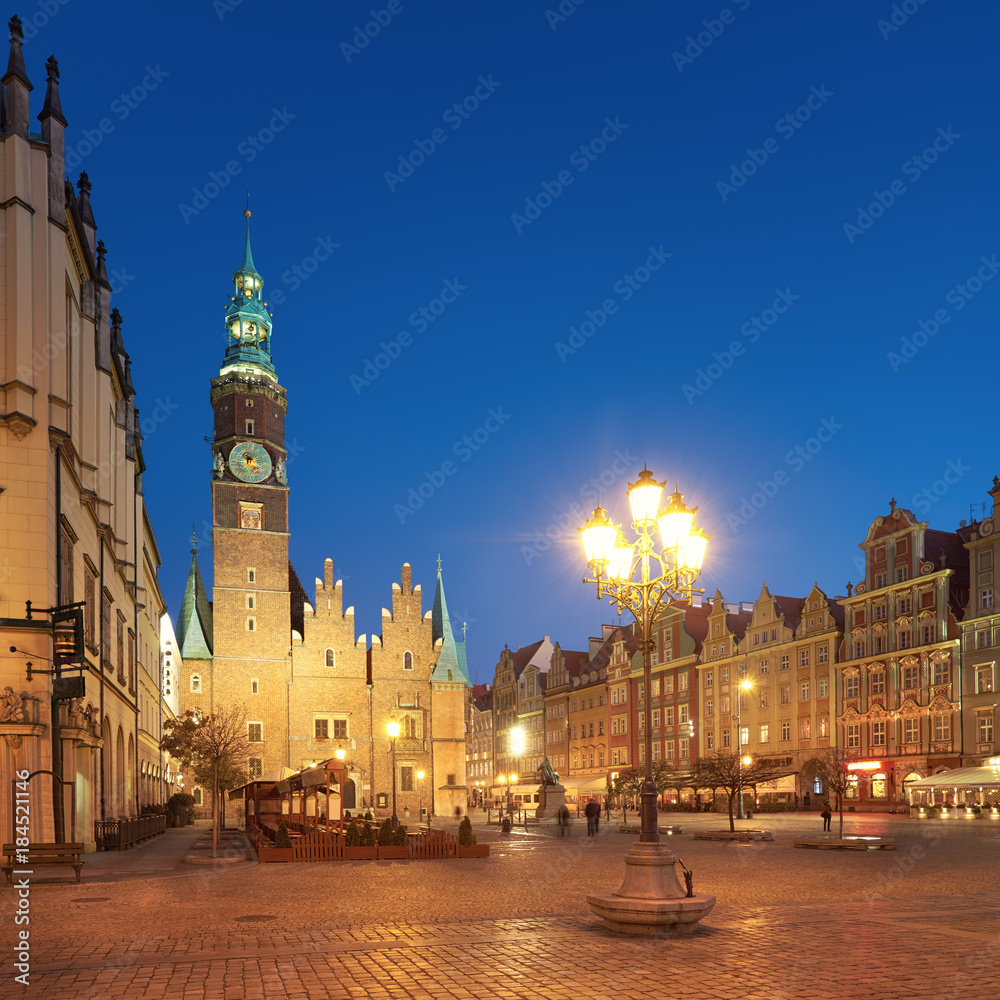 Wroclaw city in Poland, panoramic image or Town Hall
