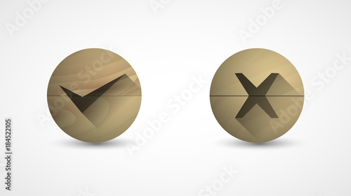 wooden right, wrong sign symbol set