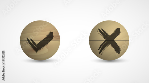 wooden right, wrong sign symbol set