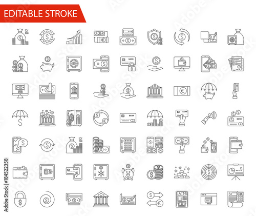 Banking Vector Icon Set. Thin Line Vector Illustration. Adjust stroke weight - Expand to any Size - Easy Change Colour - Editable Stroke - Pixel Perfect