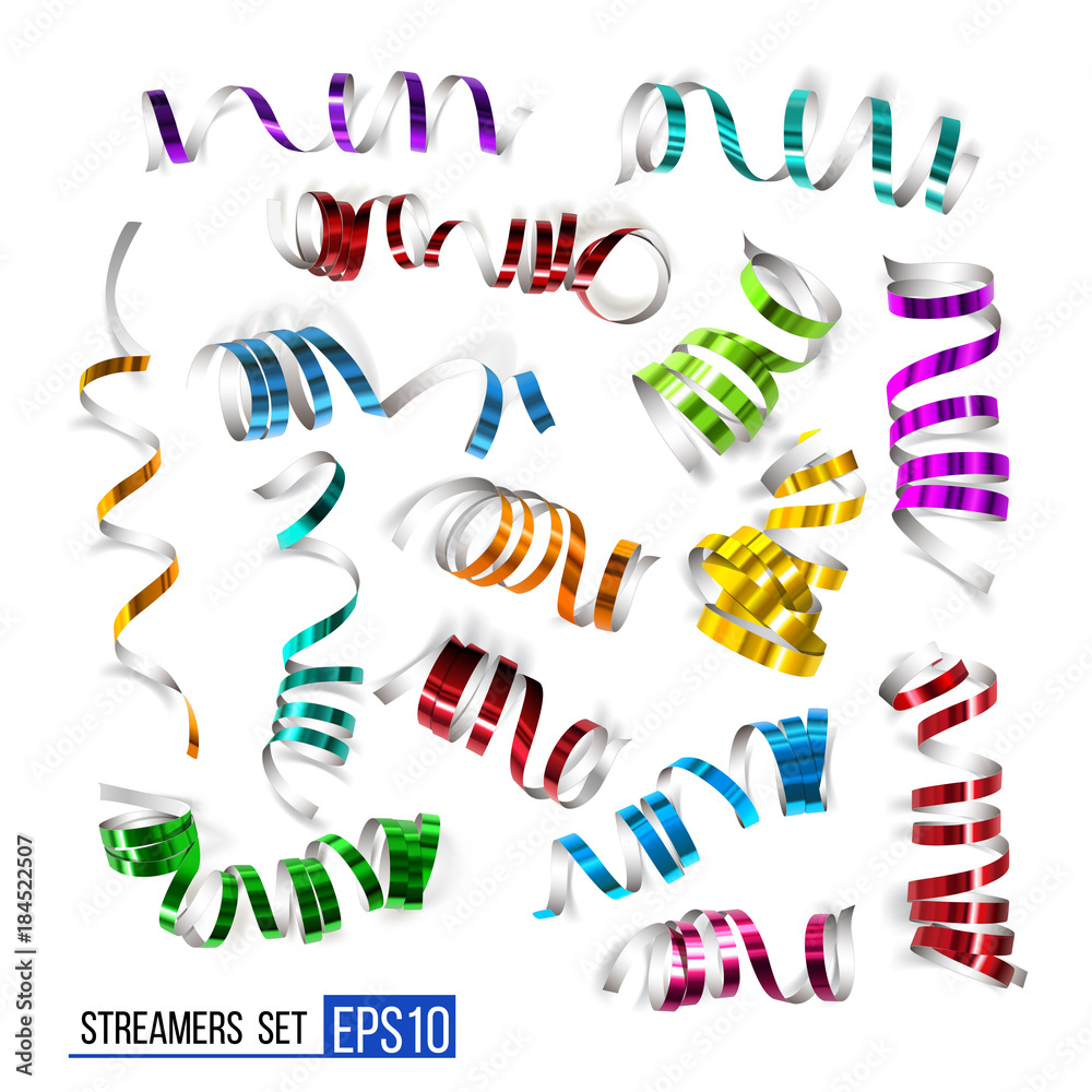 Festive colorful ribbons on white