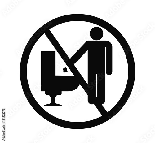 Don't trash to flush toilet sign vector.Pictogram of person in toilet with isolated white background.Warning Silhouette man trash to bowl