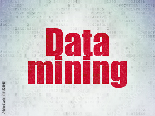 Data concept: Painted red word Data Mining on Digital Data Paper background